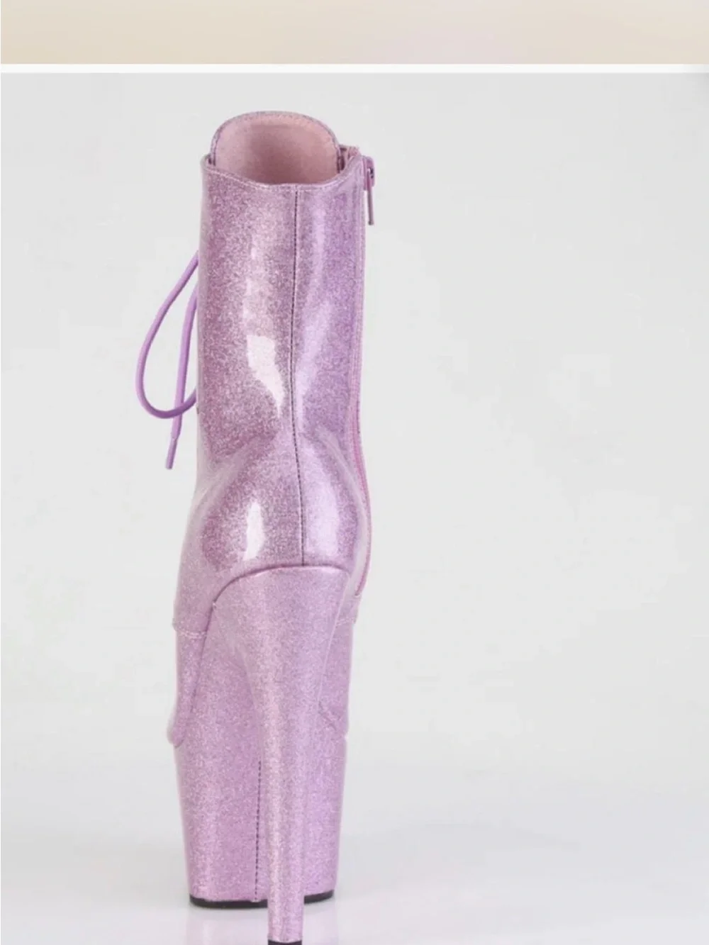 Pleaser Lavender Glitter Platform Lace-Up Ankle Boots